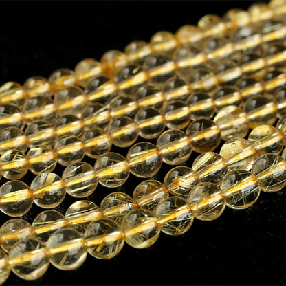 Wholesale Clear Natural Genuine Yellow Gold Hair Rutile Quartz Round Loose Stone Beads 3-18 DIY Necklaces or Bracelets 03809