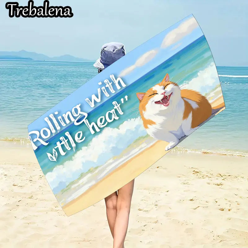 30*60inch Ultra-Soft Beach Towel with Beach Cat Rolling with Little Heat Towel
