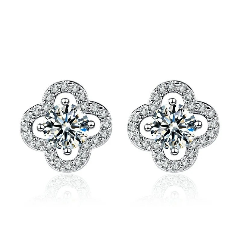 JOIAS HOME Silver 925 Classic Moissanite Clover Earrings for Women's Fashion, Simple and Elegant Gift for Wife and Girlfriend