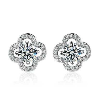 JOIAS HOME Silver 925 Classic Moissanite Clover Earrings for Women's Fashion, Simple and Elegant Gift for Wife and Girlfriend