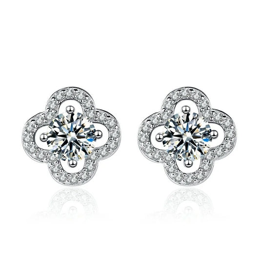JOIAS HOME Silver 925 Classic Moissanite Clover Earrings for Women's Fashion, Simple and Elegant Gift for Wife and Girlfriend