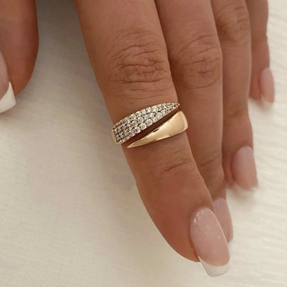 2025 New Stainless Steel Golden Plated Rings For Women Natural Stone Inlaid In Hollow Metal Texture Ring Trendy Jewelry