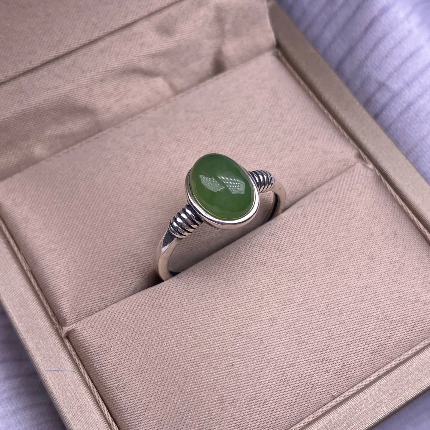 HOYON and Tian Jasper Ring s925 Sterling Silver Inlaid Jade Wedding Jewelry Fashion Simple Versatile Retro Women's Accessories