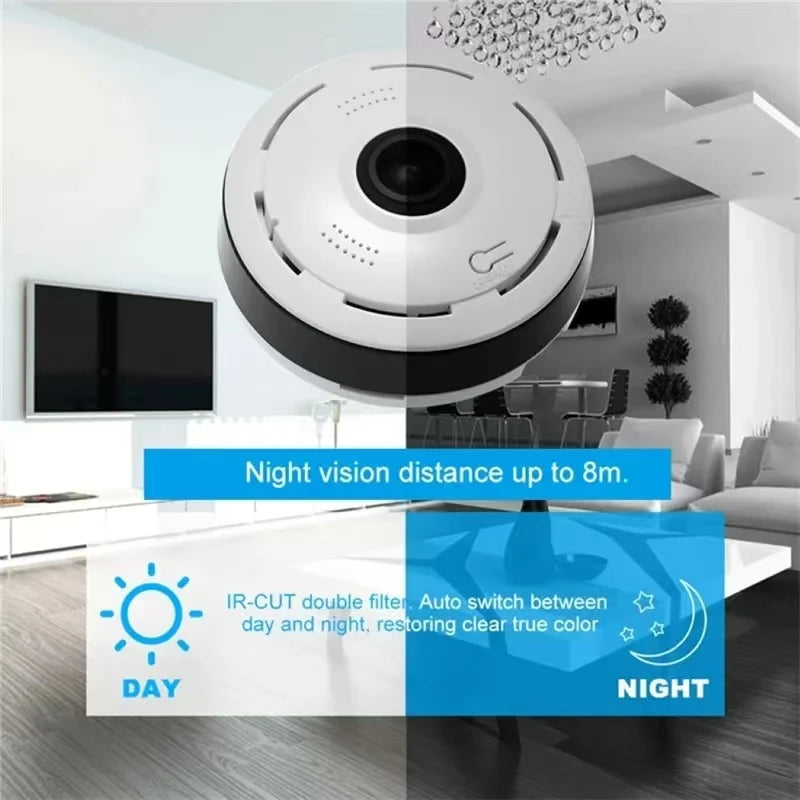Wifi Security Camera 360 Degree Panoramic View CCTV Wireless Mini Fisheye Lens Two-Way Audio Surveillance V380 Pro APP