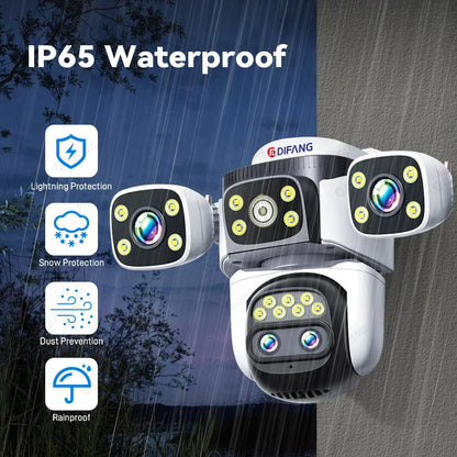 10K UHD WiFi6 Security Camera Outdoor Four Screen Surveillance Network Cam 10X Zoom PTZ 20MP Video Surveillance Smart Home