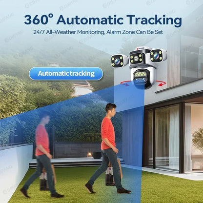 10K UHD WiFi6 Security Camera Outdoor Four Screen Surveillance Network Cam 10X Zoom PTZ 20MP Video Surveillance Smart Home