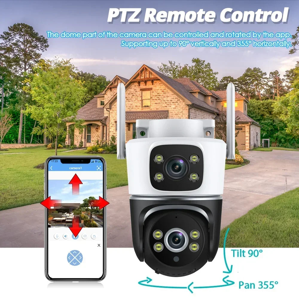 WiFi Camera Dual Lens 8MP 4K Wi-Fi Security IP Cameras Smart Home Outdoor 360 Wireless CCTV PTZ Auto Tracking Detection Tuya app