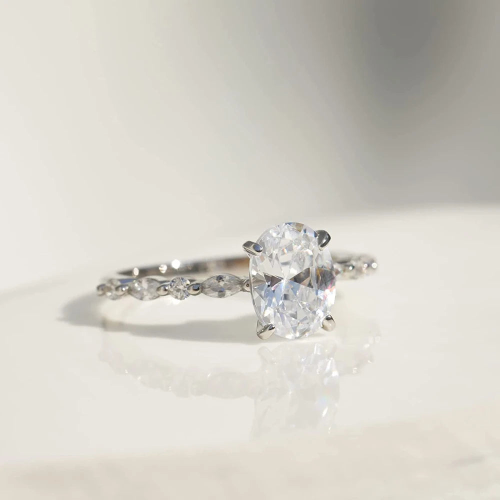 Trumium 925 Sterling Silver Luxury Ring Oval Cut Cubic Zirconia Engagement Rings  Promise Rings for Women Free Engraving