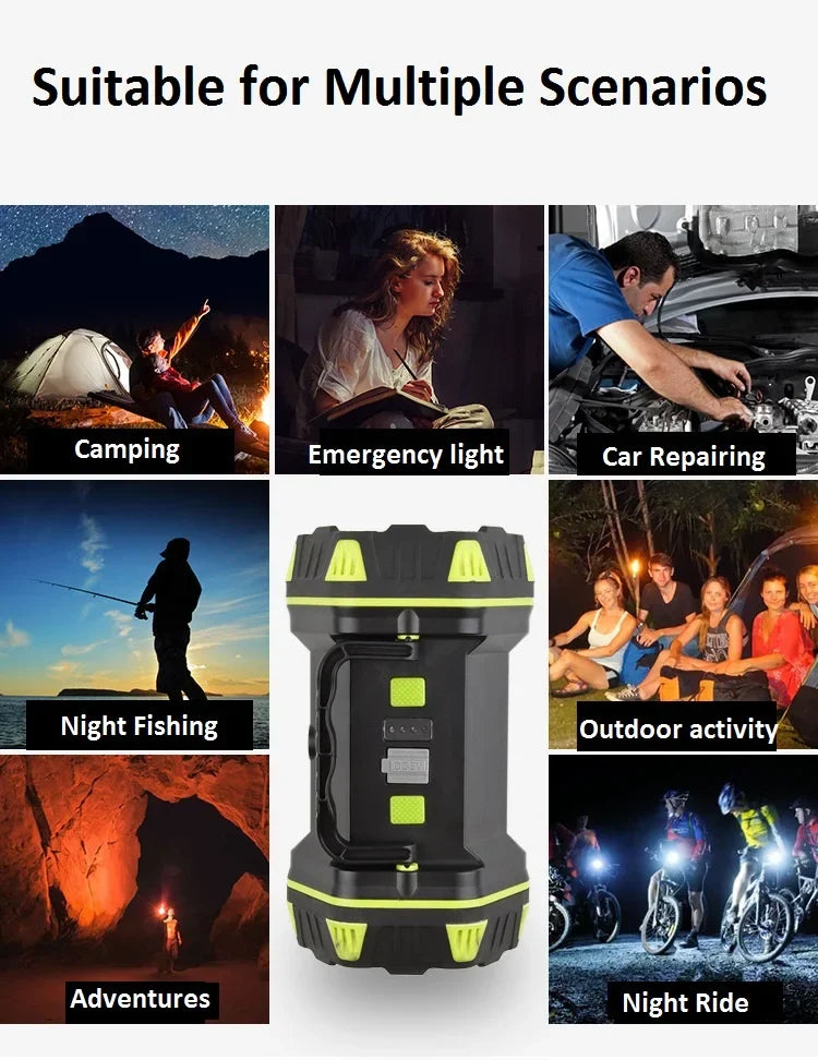 Multifunctional Camping Searchlight Rechargeable 4800mAh 18650 Battery 8 Modes Flashlight Outdoor Waterproof Emergency Work Lamp
