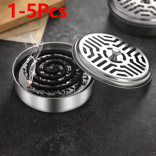 1-5Pc Metal Holder Mosquito Coil Holder Box Mosquito Spiral Holder with Lid Metal Mosquito Sandalwood Holder Incense Coil Burner