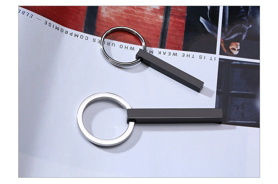 Vnox Personalize Keychains, Custom Father's Day Gift to Him, 3D Bar Key Chain, Stainless Steel Name Date Logo Engraving Keyrings