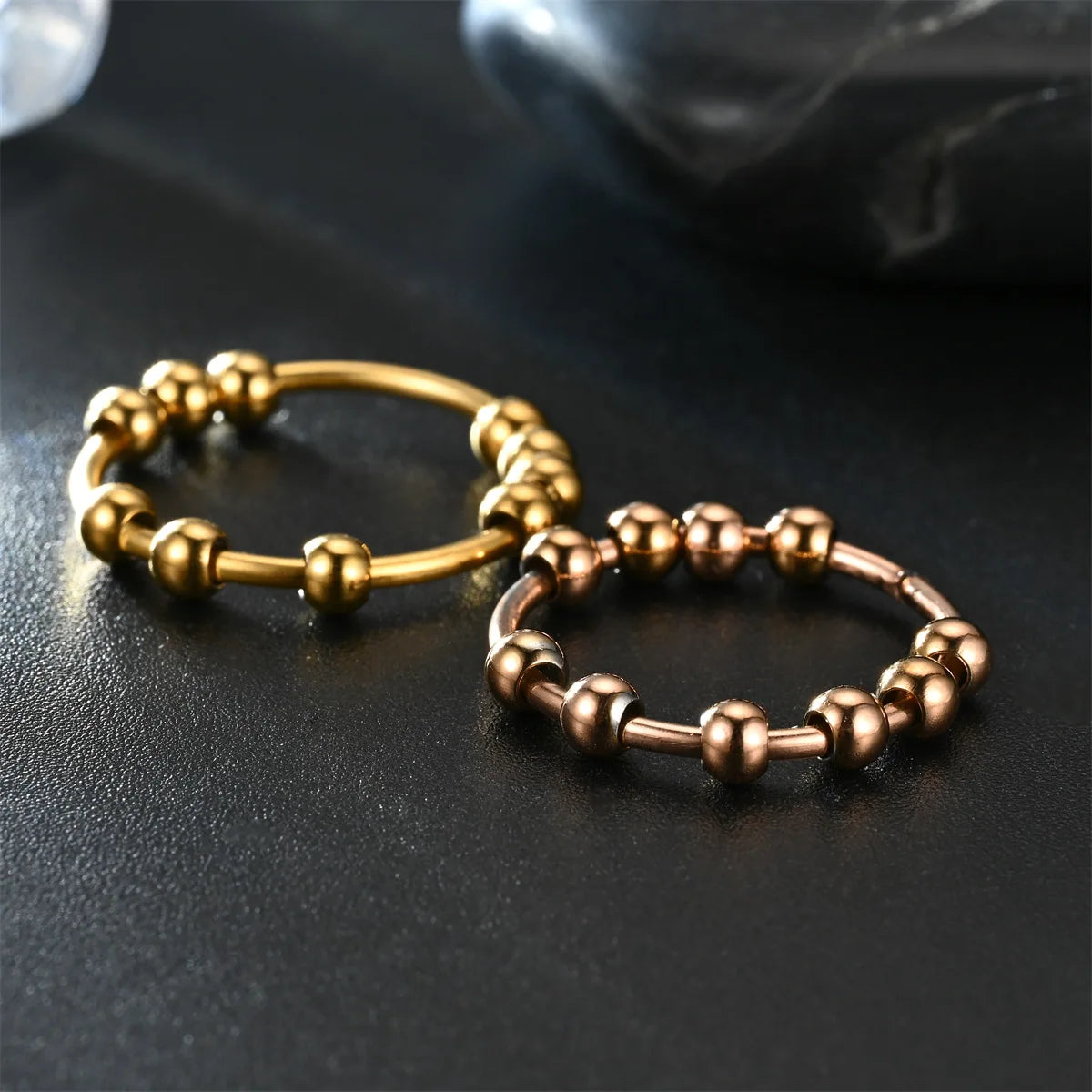 Round Bead Aspinning Anxiety Control Black Ring For Women Rotate Freely Stainless Steel Anti Stress Fidget Summer Rings Anillos