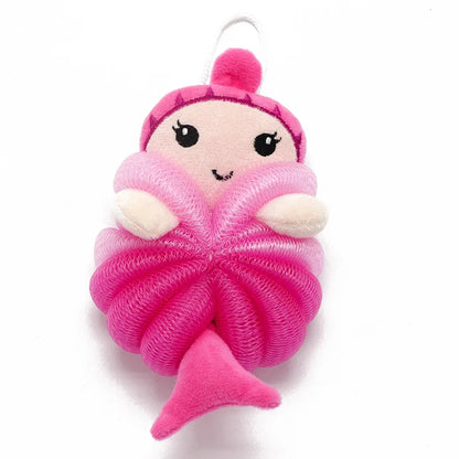 Baby bath flower ball, cute cartoon mermaid for children, soft and non scattering bath ball, bubble net
