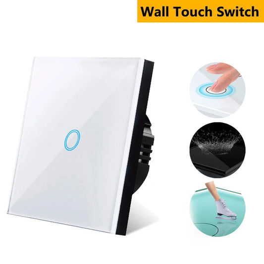 EU Touch Switch AC100-240V Led backlight Panel Tempered Crystal Glass wall Light sensory Switches 1/2/3 Gang Interruttore