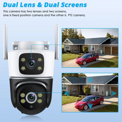 WiFi Camera Dual Lens 8MP 4K Wi-Fi Security IP Cameras Smart Home Outdoor 360 Wireless CCTV PTZ Auto Tracking Detection Tuya app