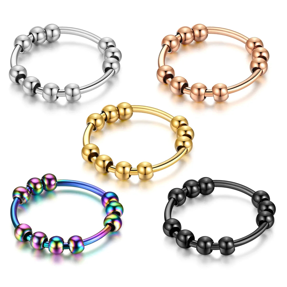 Round Bead Aspinning Anxiety Control Black Ring For Women Rotate Freely Stainless Steel Anti Stress Fidget Summer Rings Anillos