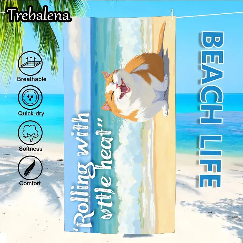 30*60inch Ultra-Soft Beach Towel with Beach Cat Rolling with Little Heat Towel