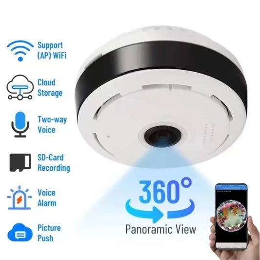 Wifi Security Camera 360 Degree Panoramic View CCTV Wireless Mini Fisheye Lens Two-Way Audio Surveillance V380 Pro APP