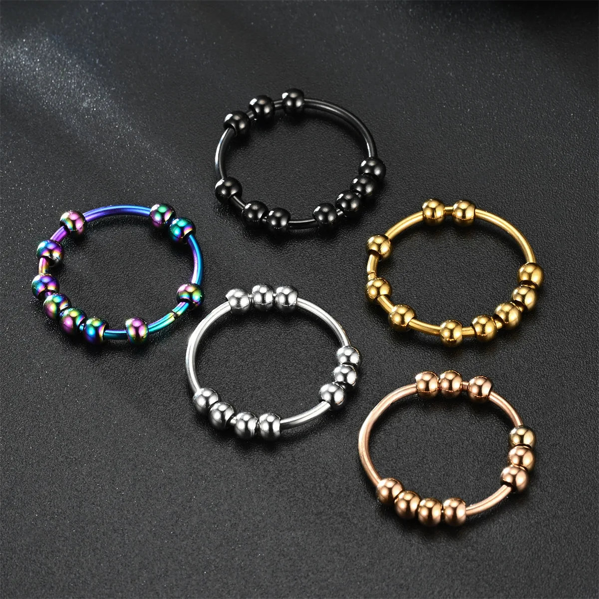 Round Bead Aspinning Anxiety Control Black Ring For Women Rotate Freely Stainless Steel Anti Stress Fidget Summer Rings Anillos