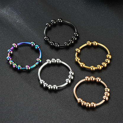 Round Bead Aspinning Anxiety Control Black Ring For Women Rotate Freely Stainless Steel Anti Stress Fidget Summer Rings Anillos