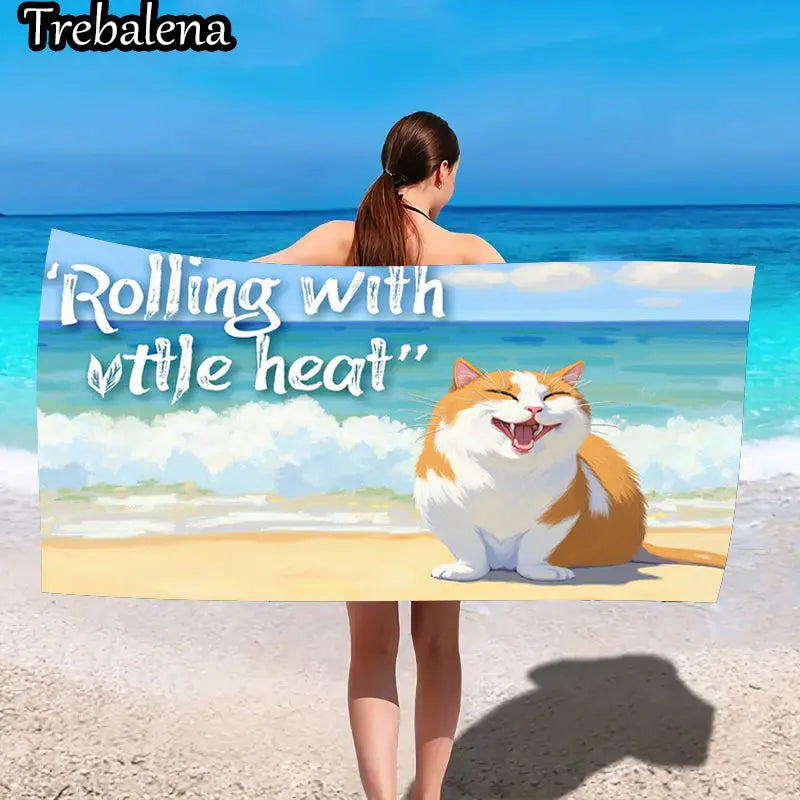30*60inch Ultra-Soft Beach Towel with Beach Cat Rolling with Little Heat Towel