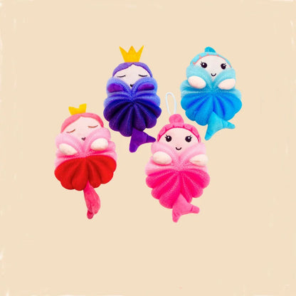 Baby bath flower ball, cute cartoon mermaid for children, soft and non scattering bath ball, bubble net