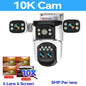 10K UHD WiFi6 Security Camera Outdoor Four Screen Surveillance Network Cam 10X Zoom PTZ 20MP Video Surveillance Smart Home