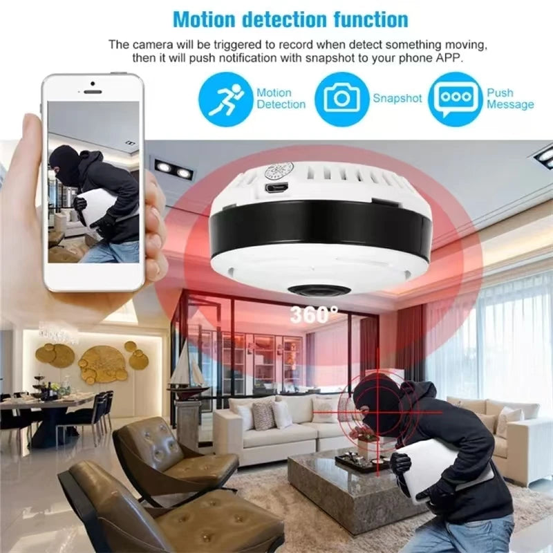 Wifi Security Camera 360 Degree Panoramic View CCTV Wireless Mini Fisheye Lens Two-Way Audio Surveillance V380 Pro APP