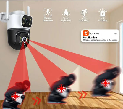 WiFi Camera Dual Lens 8MP 4K Wi-Fi Security IP Cameras Smart Home Outdoor 360 Wireless CCTV PTZ Auto Tracking Detection Tuya app