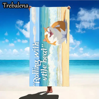 30*60inch Ultra-Soft Beach Towel with Beach Cat Rolling with Little Heat Towel