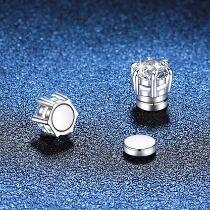 JOIAS HOME S925 Sterling Silver Classic 6- Claw Hole Magnetic 1CT Moissanite Stud Earring Suitable for Wedding Fine Jewelry