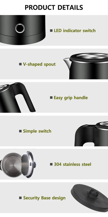 0.6L  Portable Travel Electric Kettle 304 Stainless Steel Household Coffee and Tea Electric Kettle 600W Kitchen Electric Kettle