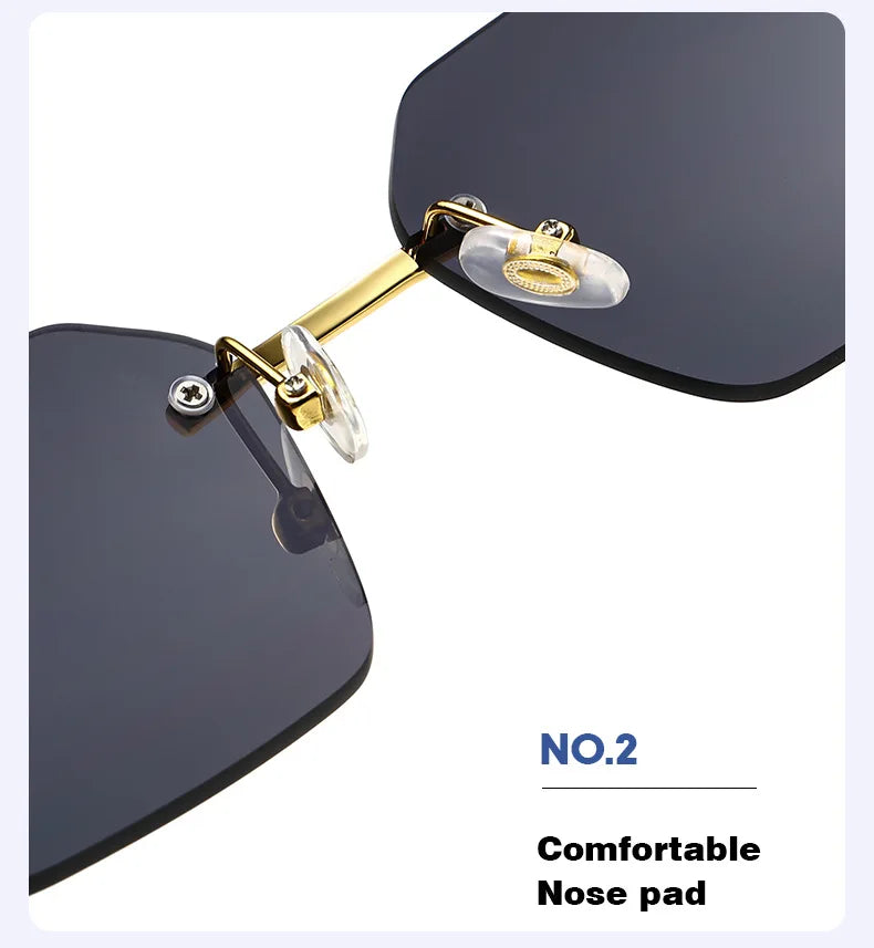 Rimless Men Sunglasses 2024 Fashion Luxury Brand Curved Lens Summer Traveling Sun Glasses for Women Frameless Rectangle Shades