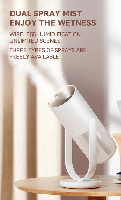 450ml Desktop Humidifier Mini Air Humidifier 360°Rotatable Dual-hole Spray Wireless Rechargeable Nano Atomization