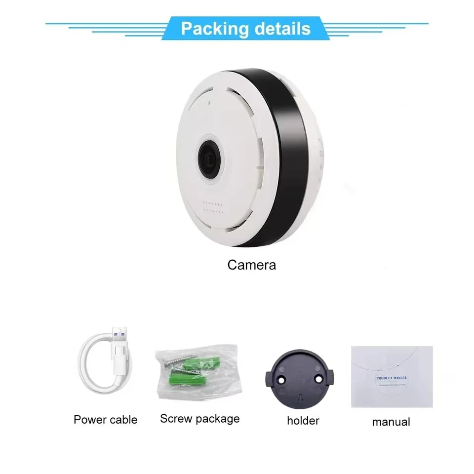 Wifi Security Camera 360 Degree Panoramic View CCTV Wireless Mini Fisheye Lens Two-Way Audio Surveillance V380 Pro APP