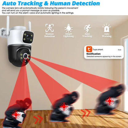 WiFi Camera Dual Lens 8MP 4K Wi-Fi Security IP Cameras Smart Home Outdoor 360 Wireless CCTV PTZ Auto Tracking Detection Tuya app