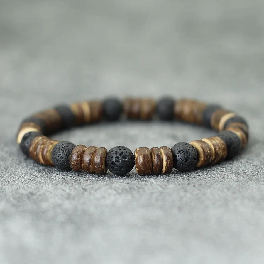 New Natural Coconut Husk Bracelet For Men Handmade Onyx Volcanic Rock Stone Beaded Braslet Leisure Accessories Meditation Joias
