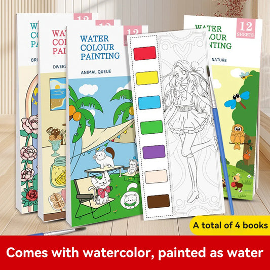12Pages Coloring Book Portable Watercolor Painting Book Graffiti Picture Book Painting Drawing Toys For Children Gift Stationery