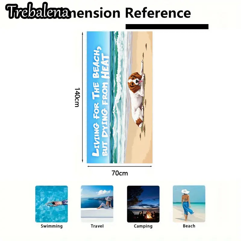 30*60inch Ultra-Soft Beach Towel with Beach Life Dog Print Towel Soft Sand Style