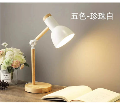 Creative Nordic Table Lamp Wooden Art LED Turn Head Simple Bedside Desk Light/Eye Protection Reading&Bedroom Study Lamp