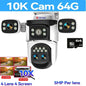 10K UHD WiFi6 Security Camera Outdoor Four Screen Surveillance Network Cam 10X Zoom PTZ 20MP Video Surveillance Smart Home