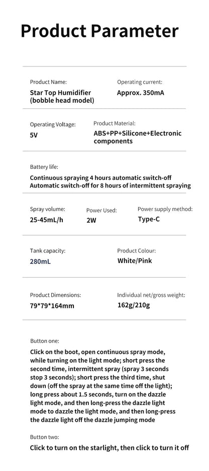 Shakes Head Desktop Portable Humidifier New Projection Starry Sky Top USB Heavy Fog Vehicle New Rotating Aromatherapy Machine