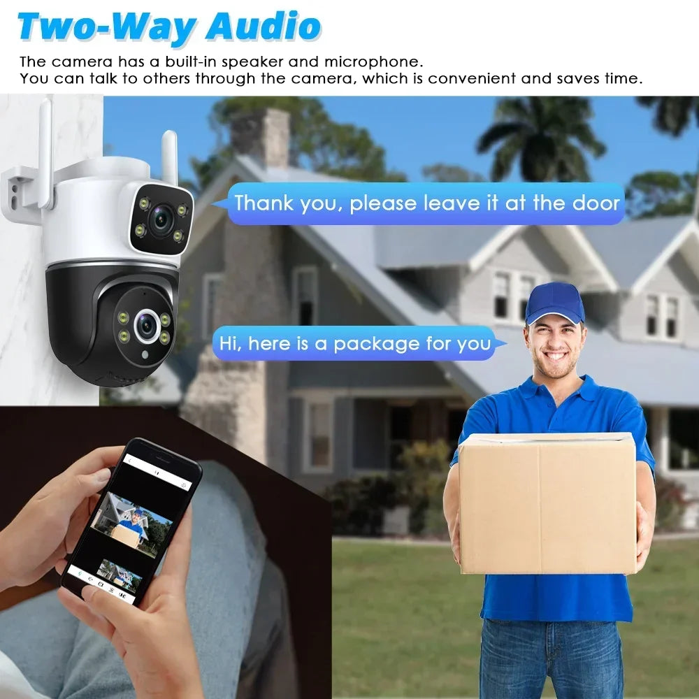 WiFi Camera Dual Lens 8MP 4K Wi-Fi Security IP Cameras Smart Home Outdoor 360 Wireless CCTV PTZ Auto Tracking Detection Tuya app