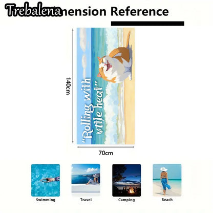 30*60inch Ultra-Soft Beach Towel with Beach Cat Rolling with Little Heat Towel
