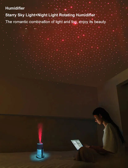 USB Car Air Humidifier Starry Sky Color Night Light Rotating 280ml Small Silent Vehicle Home Air Humidification Big Fog