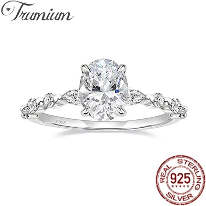 Trumium 925 Sterling Silver Luxury Ring Oval Cut Cubic Zirconia Engagement Rings  Promise Rings for Women Free Engraving