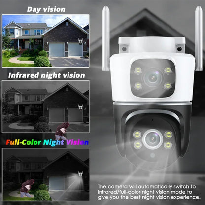 WiFi Camera Dual Lens 8MP 4K Wi-Fi Security IP Cameras Smart Home Outdoor 360 Wireless CCTV PTZ Auto Tracking Detection Tuya app