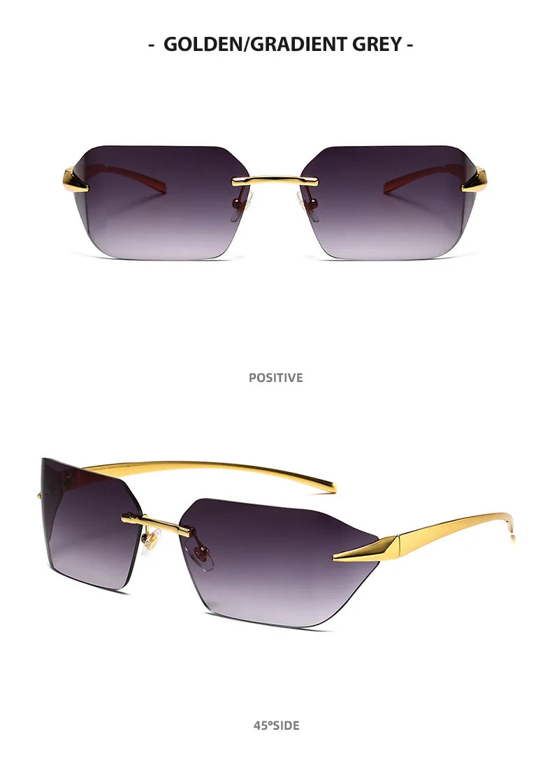 Rimless Men Sunglasses 2024 Fashion Luxury Brand Curved Lens Summer Traveling Sun Glasses for Women Frameless Rectangle Shades