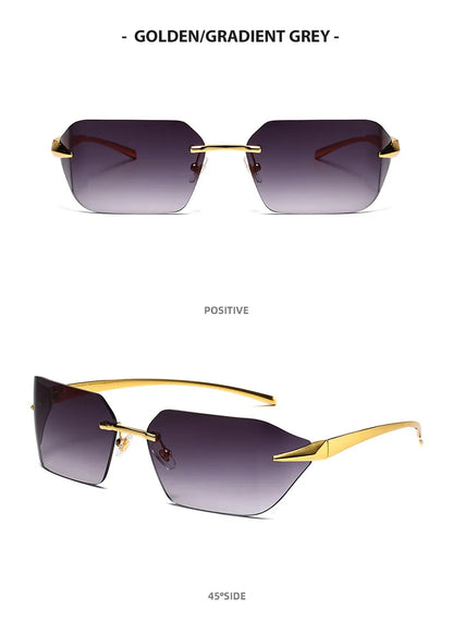 Rimless Men Sunglasses 2024 Fashion Luxury Brand Curved Lens Summer Traveling Sun Glasses for Women Frameless Rectangle Shades