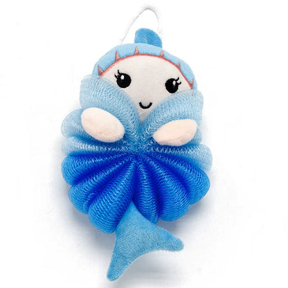Baby bath flower ball, cute cartoon mermaid for children, soft and non scattering bath ball, bubble net